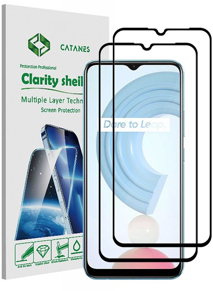 CATANES 2 Pack For Realme C21Y Screen Protector Tempered Glass Full Glue Back - Image 1