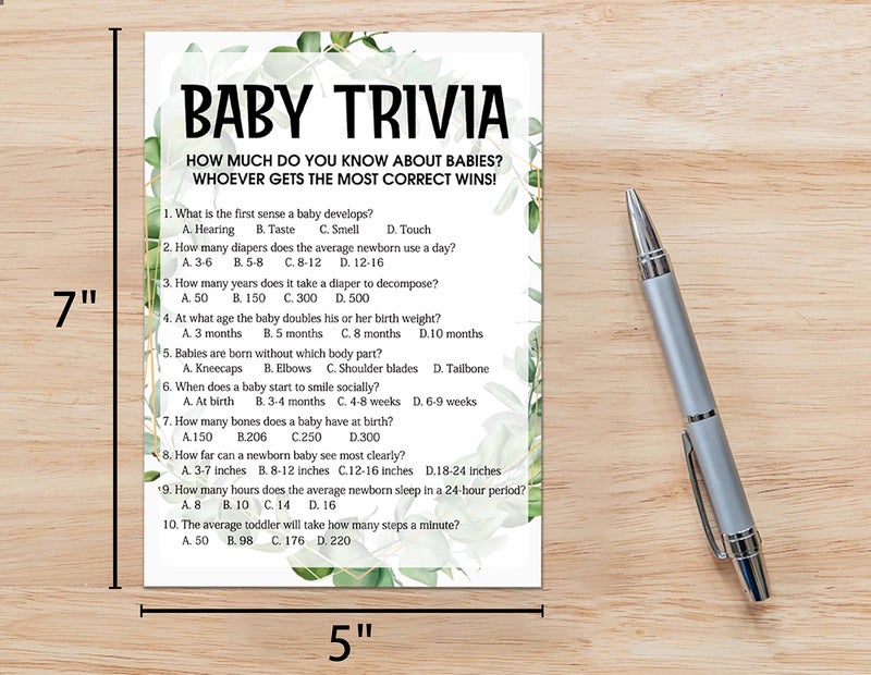 Huastatewolf Baby Shower Game Cards, Baby Trivia Game, Tropical Jungle Theme Party Cards for Gender Neutral Boys or Girls, Set of 30 (Green002) - Image 2