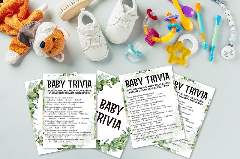 Huastatewolf Baby Shower Game Cards, Baby Trivia Game, Tropical Jungle Theme Party Cards for Gender Neutral Boys or Girls, Set of 30 (Green002) - Image 4