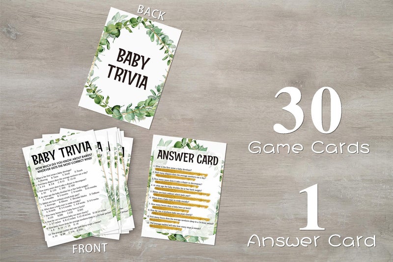 Huastatewolf Baby Shower Game Cards, Baby Trivia Game, Tropical Jungle Theme Party Cards for Gender Neutral Boys or Girls, Set of 30 (Green002) - Image 3