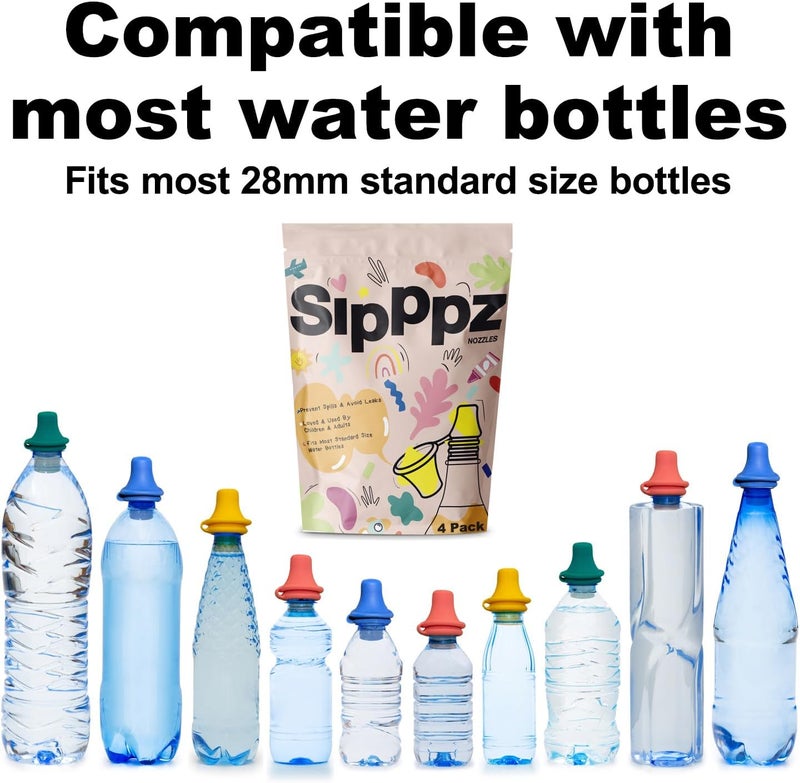 Samorillo 4 Pack Sipppz Nozzles  No Spill Silicone Bottle Top Spout  Soft Flexible Silicone  Blue Green Yellow Pink  Fit Most Standard Bottles  BPAFree LatexFree LeadFree - Image 4