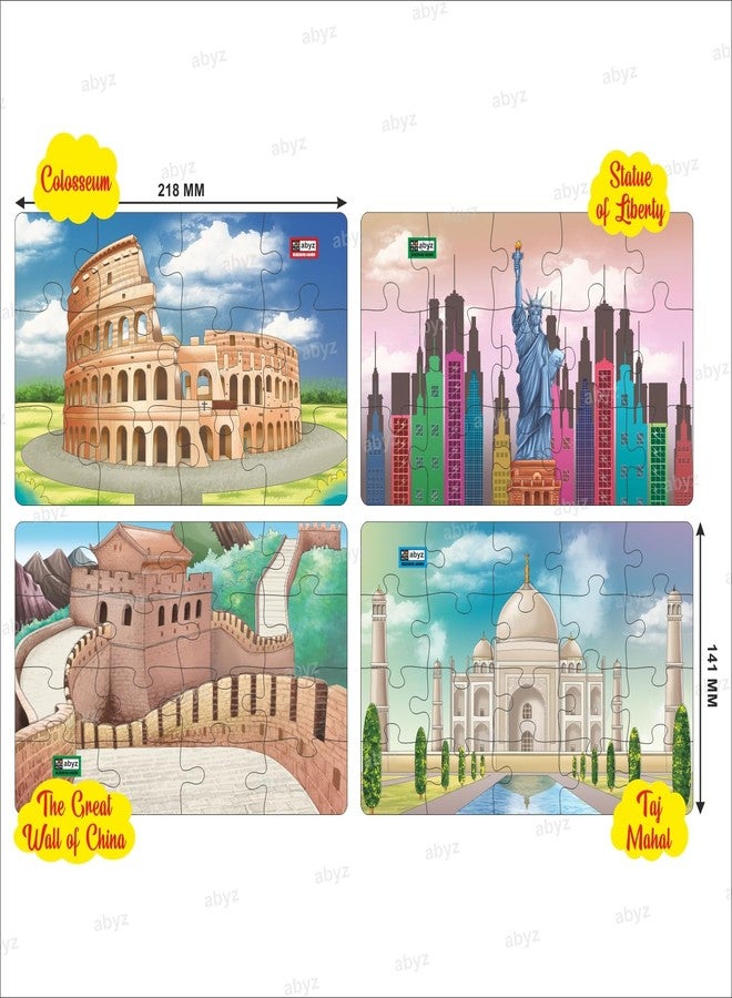 ABYZ Wooden Jigsaw Puzzle - Colosseum, Statue of Liberty, TAJ Mahal Playset for Little Explorers, 20-Pieces & Pack of 2 Fun Games with Multicolor | Birthday Gift for (3 Plus Years) Age Kids. - Image 2