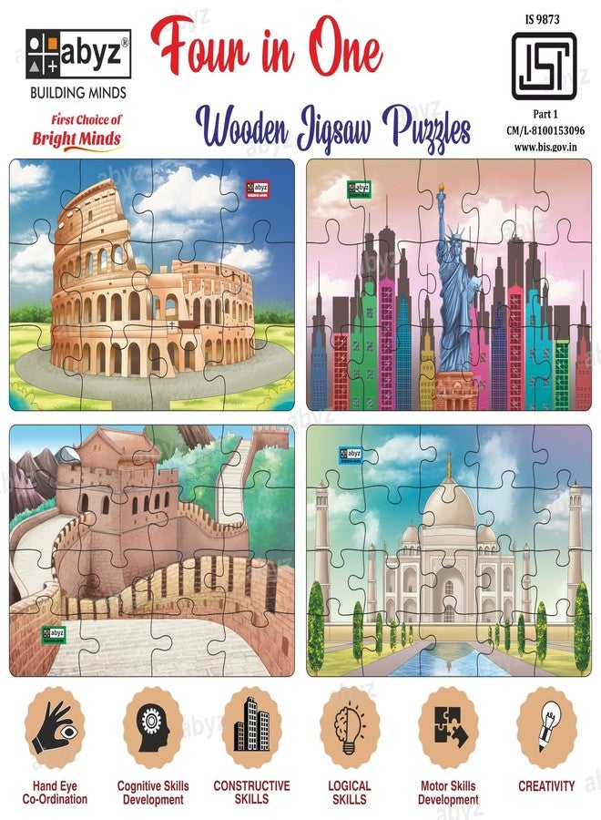 ABYZ Wooden Jigsaw Puzzle - Colosseum, Statue of Liberty, TAJ Mahal Playset for Little Explorers, 20-Pieces & Pack of 2 Fun Games with Multicolor | Birthday Gift for (3 Plus Years) Age Kids. - Image 3