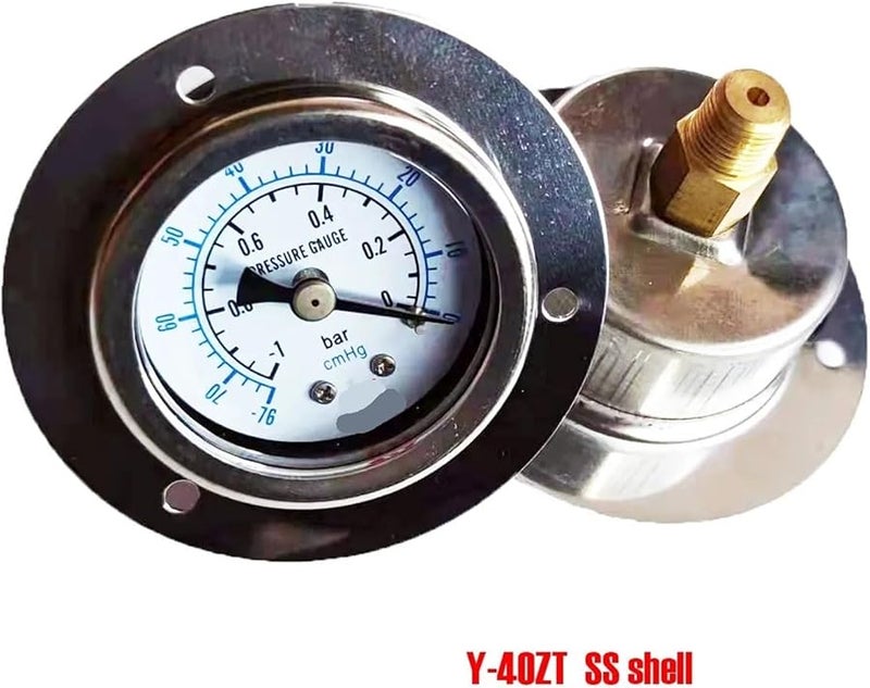 Y40 ZT 40mm Dry Panel Pressure Gauge Manometer 25KG Black PT1 8 Back Thread Front Flange - Image 3