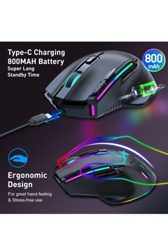 SYOSI Wireless Gaming Mouse, Wired and Wireless Dual Modes Rechargeable RGB Gaming Mouse with 7 Buttons, Ergonomic and 3 Adjustable DPI Levels up to 3200 DPI for PC Laptop Gamer (Black)  - Image 3