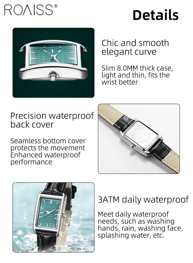 رويس ساعة كوارتز أنيقة للنساء، شاشة عرض تناظرية، قرص مستطيل، ساعة يد بسيطة وأنيقة مقاومة للماء حتى عمق 30 مترًا كهدية للسيدات - Image 5