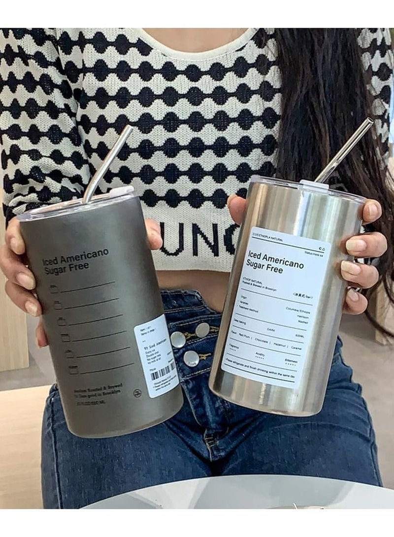 HOMESTAR Iced Americano Insulated Tumbler Coffee Cup with Stainless Steel Straw,Inspiration Words Travel Mug for Men Women (10*11cm Gray) - Image 3