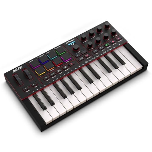 Akai Professional أكاي بروفيشنال MPK Mini IV وحدة تحكم لوحة مفاتيح MIDI عبر USB-C للمبتدئين والمنتجين - أزرار MPC للطبول، مقابض 360°، عجلات النغمة والتعديل، برنامج الإنتاج، حزمة أصوات Native Instruments، أسود - Image 1