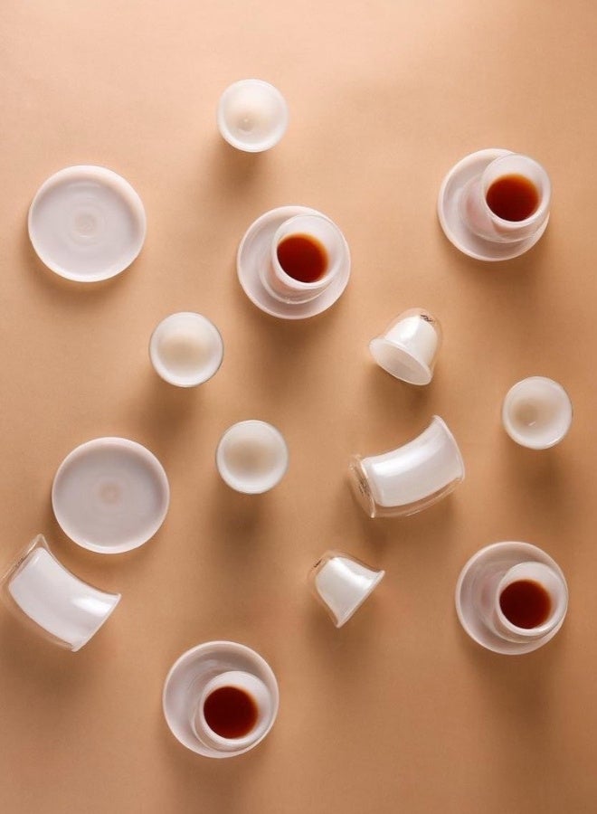 Raz طقم أكواب شاي كاوا زجاجي بتصميم عصري، صندوق هدايا، 18 قطعة، أبيض - Image 4