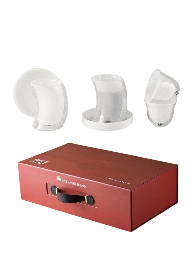 Raz طقم أكواب شاي كاوا زجاجي بتصميم عصري، صندوق هدايا، 18 قطعة، أبيض - Image 2