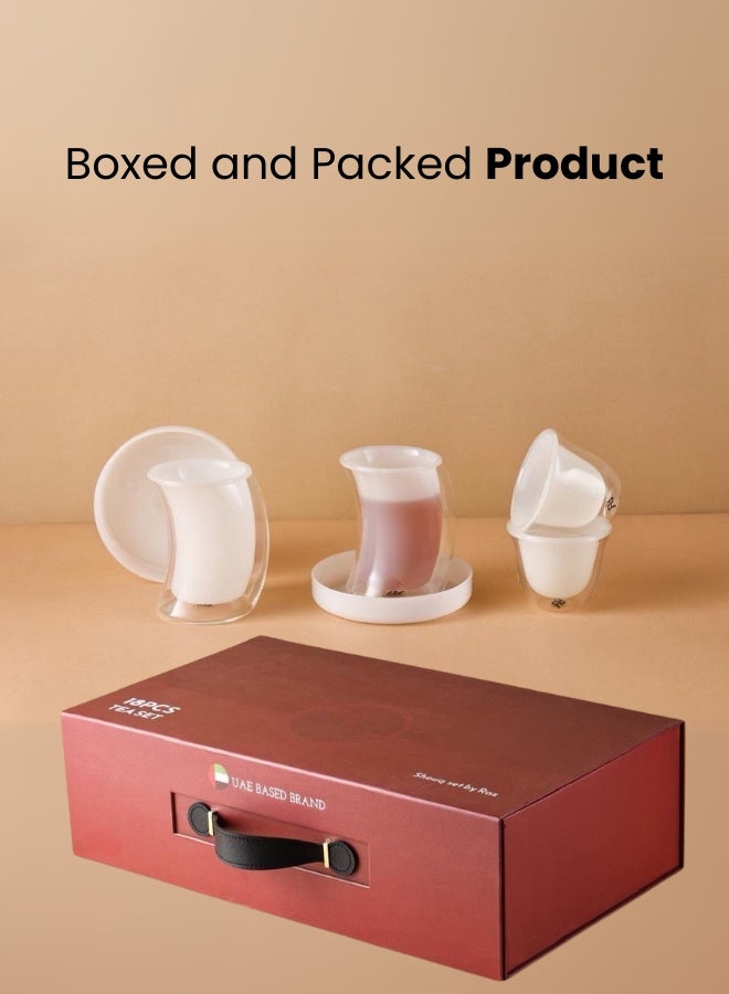 Raz طقم أكواب شاي كاوا زجاجي بتصميم عصري، صندوق هدايا، 18 قطعة، أبيض - Image 1