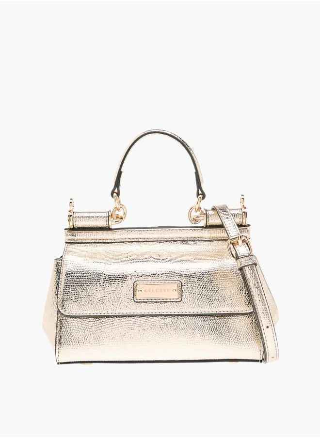 سيليست Women's Animal Textured Satchel Bag with Detachable Strap and Top Handle Ramadan Collection