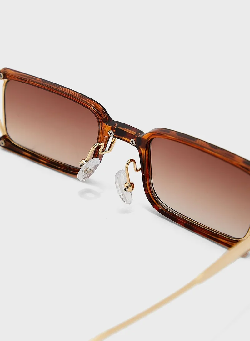 ELLA Oval Square Mixed Trim Sunglasses