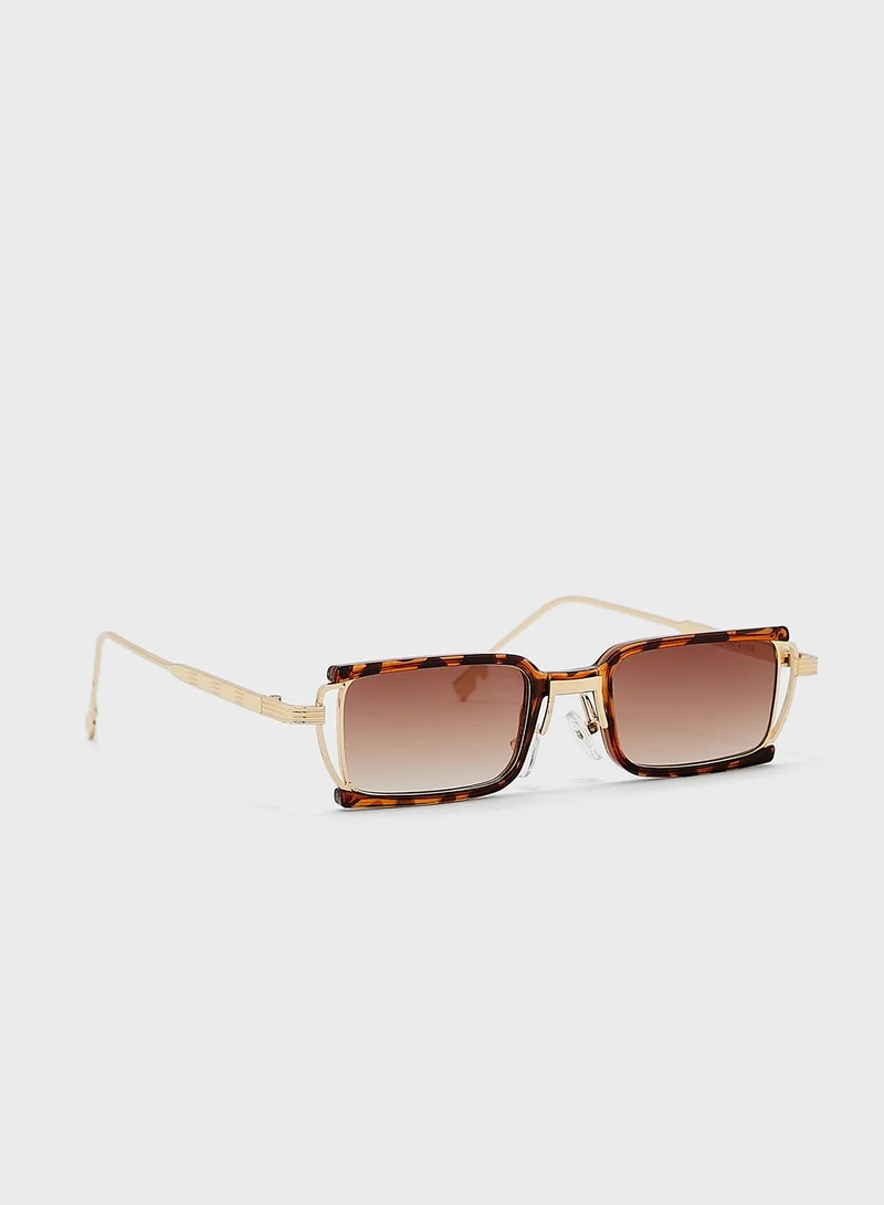 ELLA Oval Square Mixed Trim Sunglasses