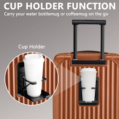 Joyway Carry On Luggage, Expandable Suitcase with Smart Cup Holder and USB Port, 20 IN Hardside Checked with TSA Lock Spinner Double Wheels (Brown, Carry-On 20-Inch) - Image 2