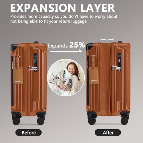 Joyway Carry On Luggage, Expandable Suitcase with Smart Cup Holder and USB Port, 20 IN Hardside Checked with TSA Lock Spinner Double Wheels (Brown, Carry-On 20-Inch) - Image 4
