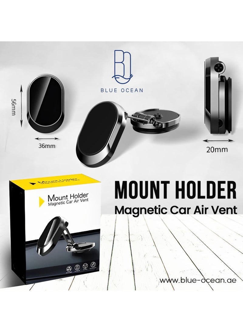 بلو أوشن حامل هاتف مغناطيسي للسيارة بلو أوشن قابل للطي ولوحة القيادة وحامل مغناطيسي للسيارة قابل للدوران 360 قابل للتعديل وحامل مغناطيسي للسيارة من الألومنيوم مثالي للمطبخ وأي مكان - أسود - Image 4