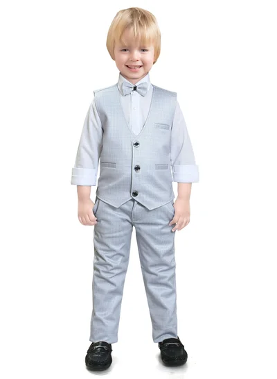 بيبي كلو Formal Suits long sleeve solid pattern shirt waistcoat pant with bow tie 4 pieces child tuxedos outfits