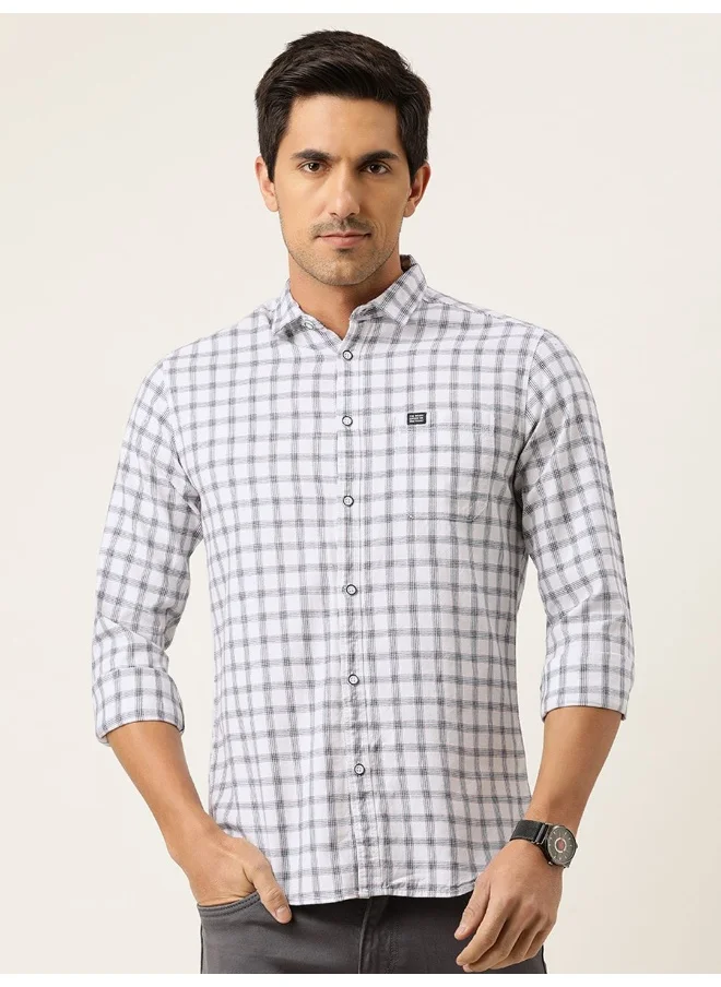 شركة المرآب الهندية White Slim Fit Casual Other Checks Spread Collar Full Sleeves Cotton Shirt