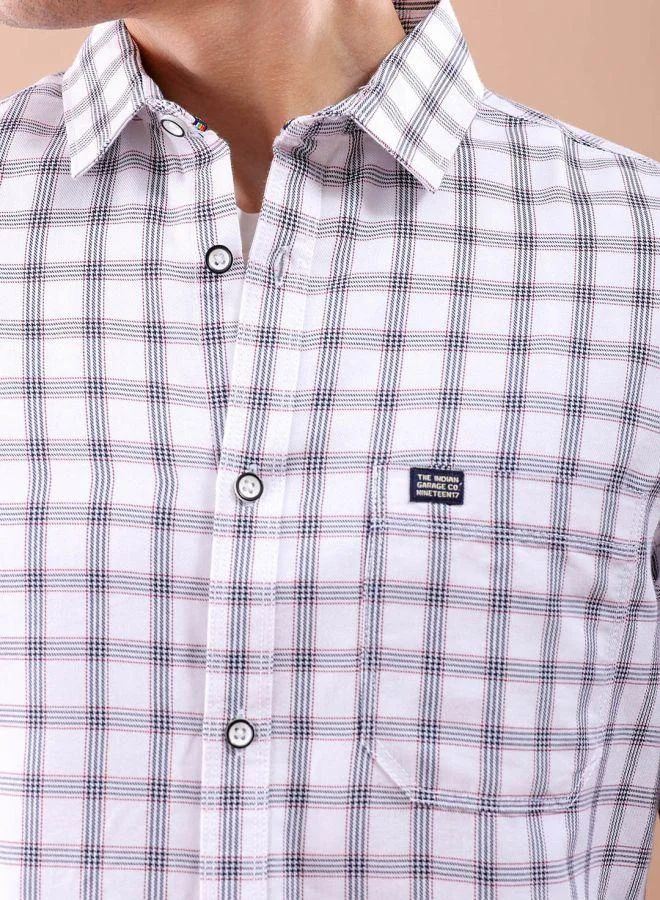 The Indian Garage Co Men Slim Fit Checkered Full Sleeves Spread Collar Casual Shirt