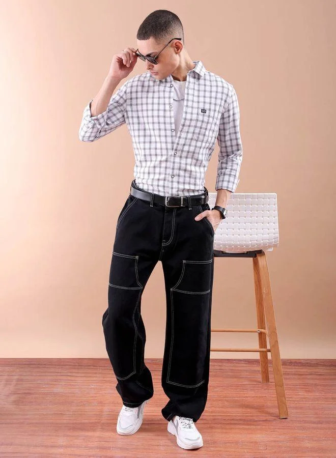 The Indian Garage Co Men Slim Fit Checkered Full Sleeves Spread Collar Casual Shirt