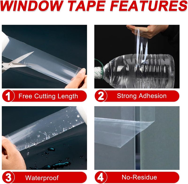 PackYard Transparent Window Seal Weather Sealing Tape 2 Inch x 35 Yards Weather Stripping Residue Free Clear Window Insulation Tape for Shower Glass Gaps and Doors Windproof Tape - Image 3