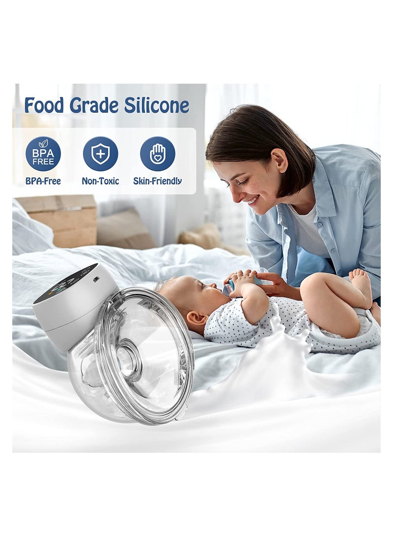 Wearable Electric Breast Pump, Hands Free Invisible Electric Low Noise Breast Pump with 3 Modes 9 Levels Suction LED Touchscreen Display, Gifts for Moms Breastfeeding, 24MM Flange/ Whitev - Image 2