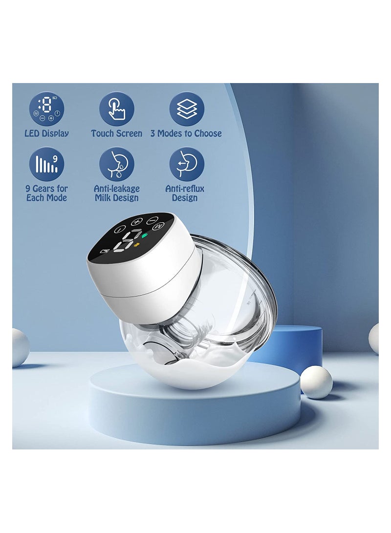 Wearable Electric Breast Pump, Hands Free Invisible Electric Low Noise Breast Pump with 3 Modes 9 Levels Suction LED Touchscreen Display, Gifts for Moms Breastfeeding, 24MM Flange/ Whitev - Image 1