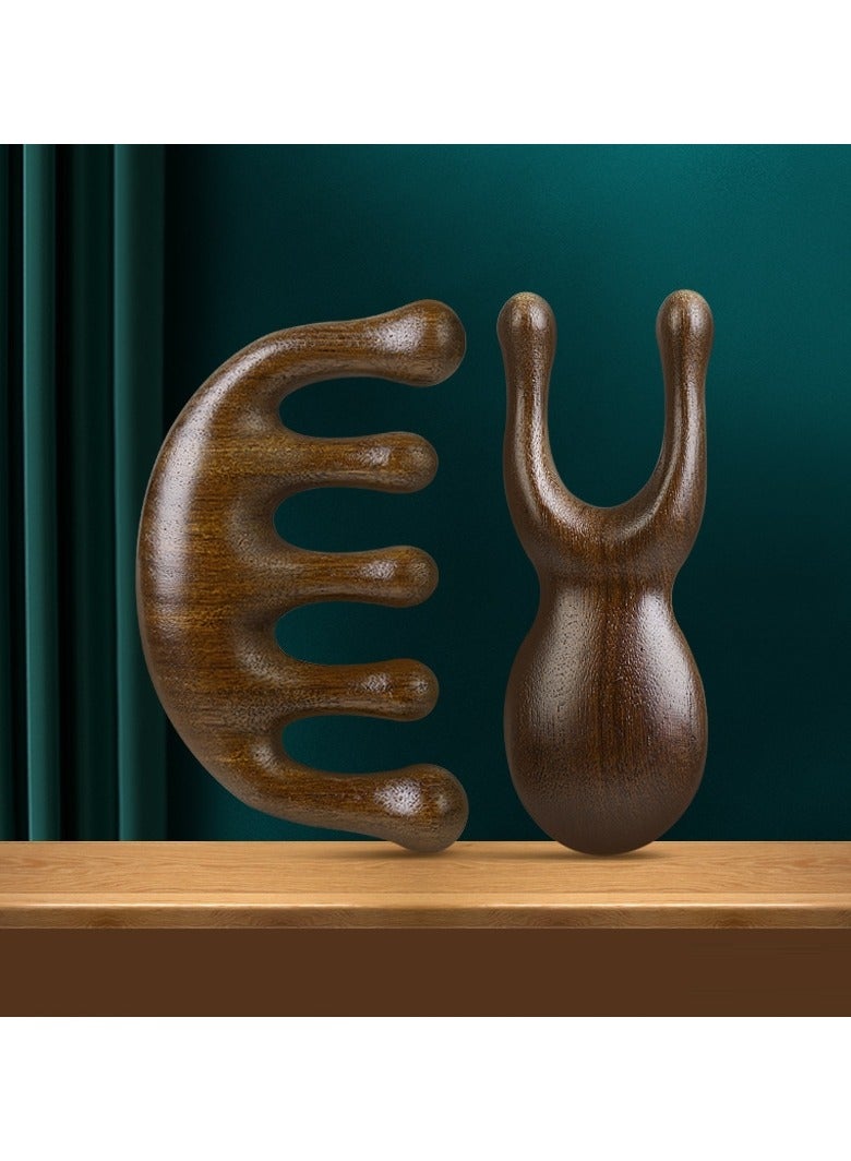 مجموعة أمشاط تدليك من خشب الصندل - أمشاط عريضة الأسنان مصنوعة يدويًا من خشب الصندل الطبيعي بنسبة 100% - مشط تدليك خشبي ومشط من خشب الصندل يستخدم للرأس والوجه والجسم، مشط تدليك الرأس المحمول مكون من قطعتين - Image 1