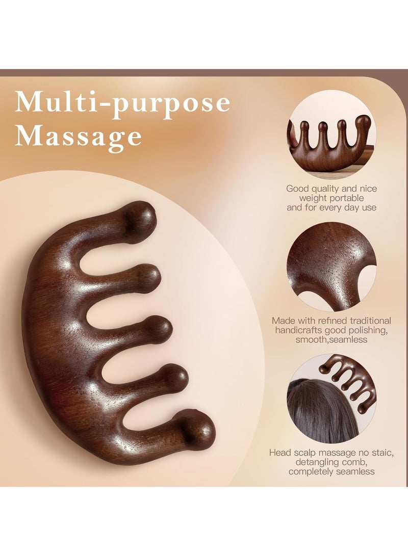 مجموعة أمشاط تدليك من خشب الصندل - أمشاط عريضة الأسنان مصنوعة يدويًا من خشب الصندل الطبيعي بنسبة 100% - مشط تدليك خشبي ومشط من خشب الصندل يستخدم للرأس والوجه والجسم، مشط تدليك الرأس المحمول مكون من قطعتين - Image 4