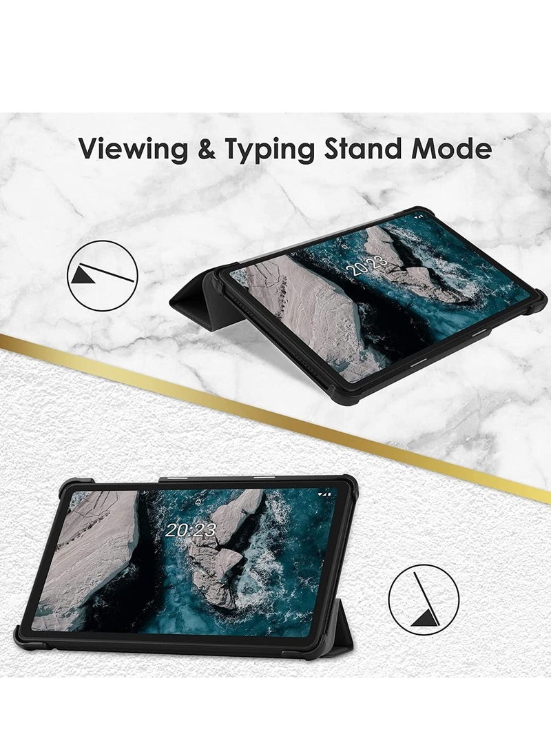 جراب قابل للطي لجهاز Nokia T20 اللوحي مقاس 10.36 بوصة 2021 موديل TA-1392 TA-1394 TA-1397 جراب قابل للطي خفيف الوزن ورفيع واقٍ من الصدمات مع حامل ثلاثي الطيات من Nokia T20 (أسود) - Image 3