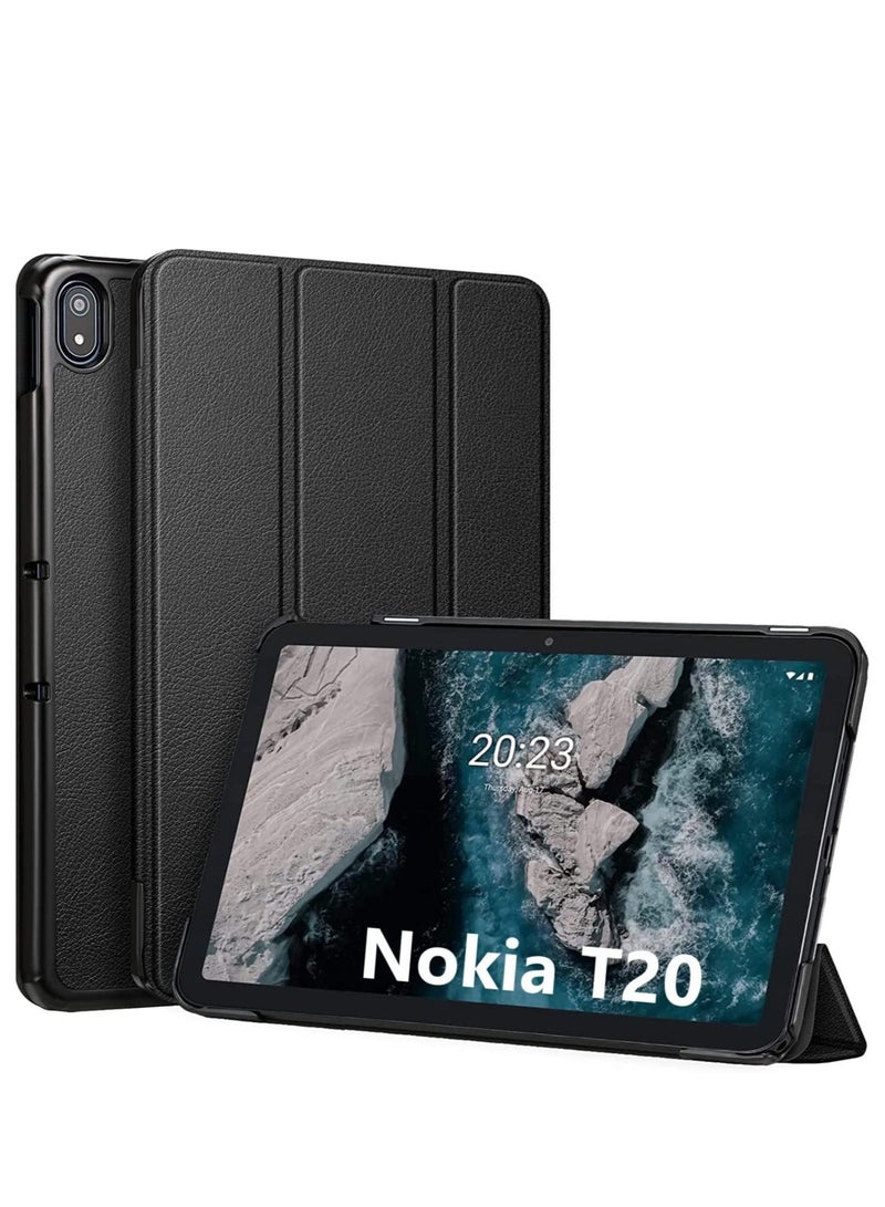 جراب قابل للطي لجهاز Nokia T20 اللوحي مقاس 10.36 بوصة 2021 موديل TA-1392 TA-1394 TA-1397 جراب قابل للطي خفيف الوزن ورفيع واقٍ من الصدمات مع حامل ثلاثي الطيات من Nokia T20 (أسود) - Image 1