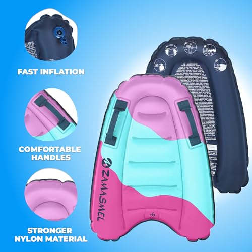 ZAMASMEL Premium Kids Inflatable Boogie Board Lightweight Swimming Floating Surfboard for Beach & Pool Fun Durable Inflatable Surf Body Board for Wave Riding Summer Pool Floats & Beach Toys (Purple-Pink) - Image 5