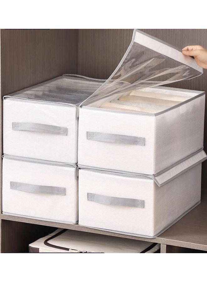 Washable, foldable clothes organizer for jeans, trousers, and shirts; space-saving with a transparent cover - 9 compartments - 4 pieces - Image 1