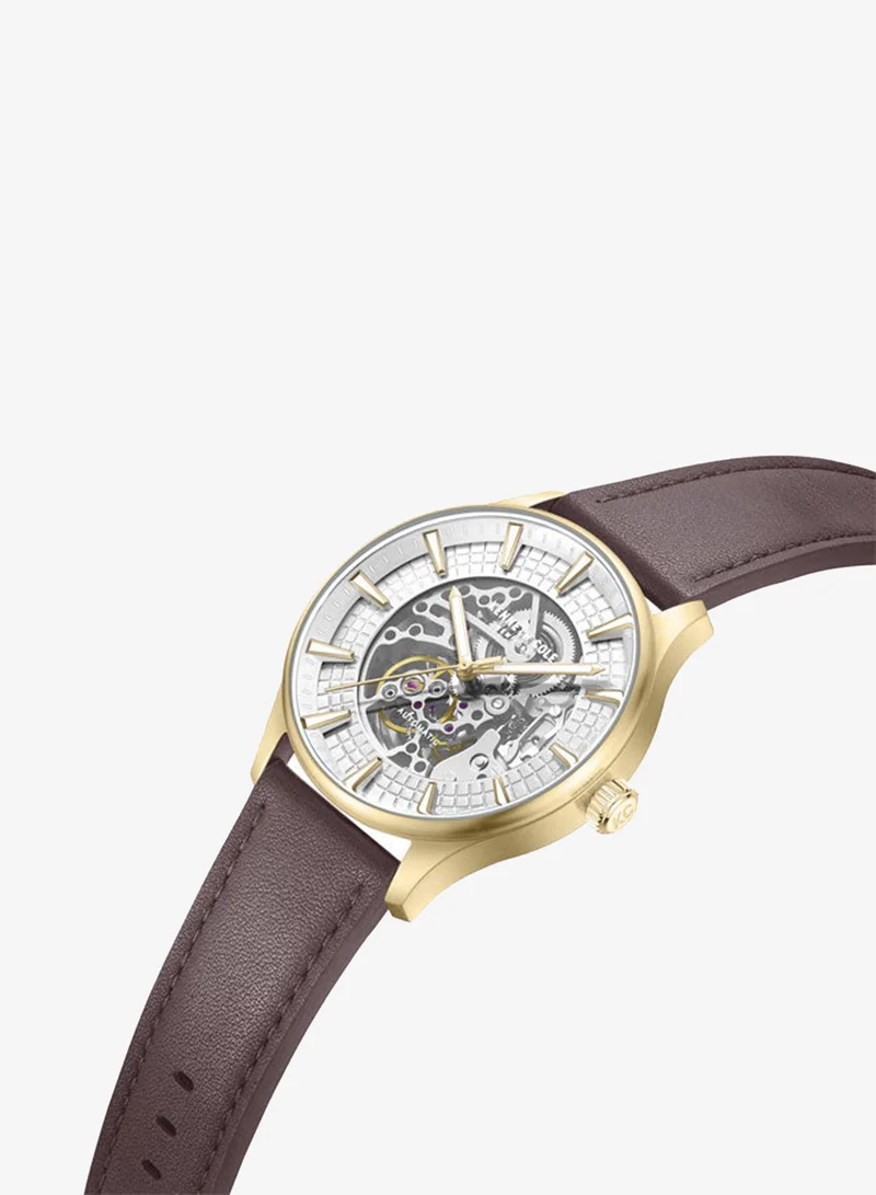 Kenneth Cole New York Kenneth Cole New York 43.5mm Automatic Men's Watch with Silver Dial & Dark Brown Genuine Leather Strap