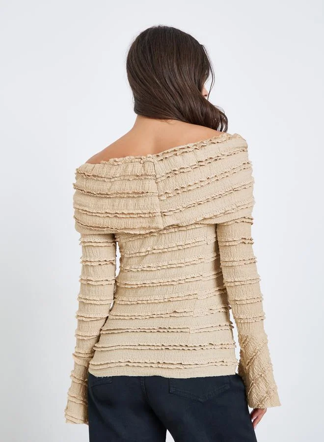 Styli Ruffled Long Sleeve Crisscross Blouse