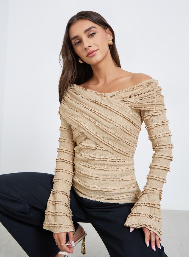 Styli Ruffled Long Sleeve Crisscross Blouse - Image 1