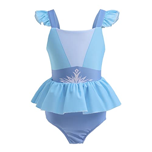 MYRISAM Girls Frozen Elsa Princess One Piece Swimsuits Cosplay Party Bathing Suits Ruffles Beach Surf Swimming Swimwear Bikini Set 5-6T - Image 1