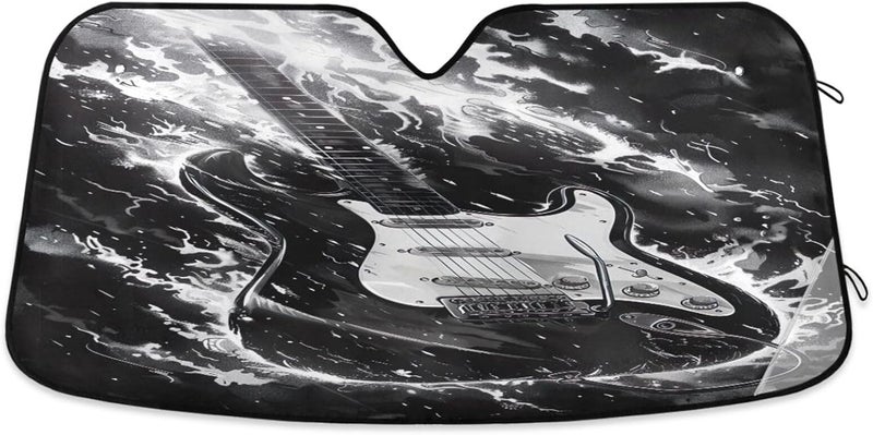 Black Guitar Car Windshield Sun Shade Foldable Sun Visor Automotive Sunshades for Car Truck SUV Blocks UV Rays Keep Your Vehicle Cool - Image 1