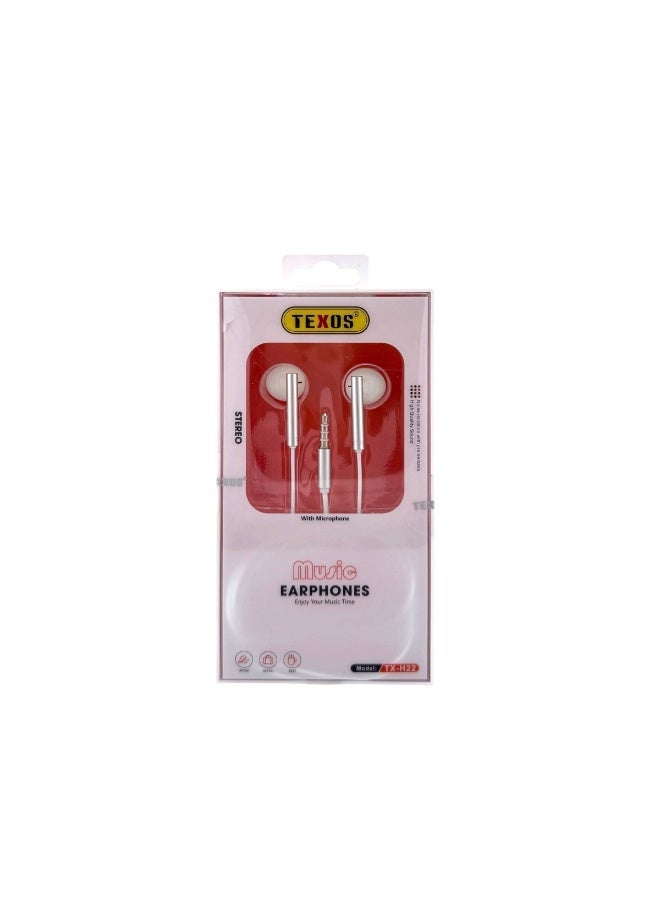 تيكسو Texos TX-H22 Wired Stereo Earphones with Microphone - 3.5mm Jack - Image 1