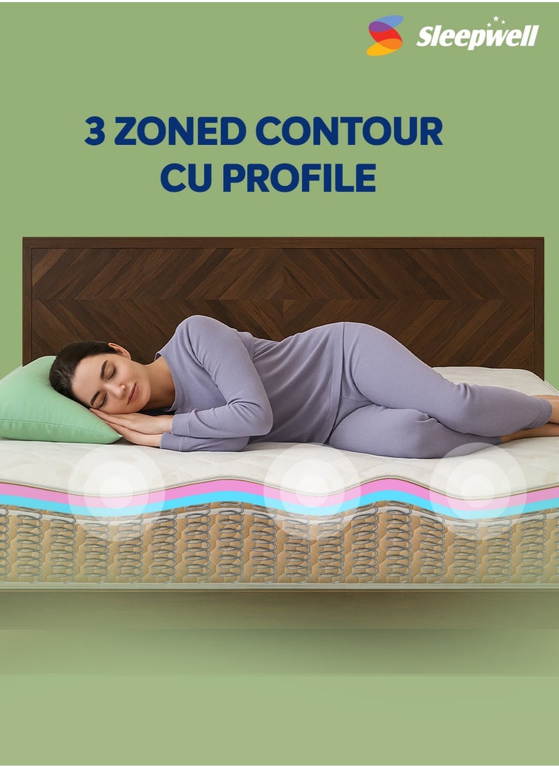 Sleepwell Spring Fresh Classic | 3 Zone Profiled Resitec Foam | Twin Bed Size | Pocket Spring | Neem Fresche Technology | Anti Sag Mattress (200L x 120W x 25H cm)