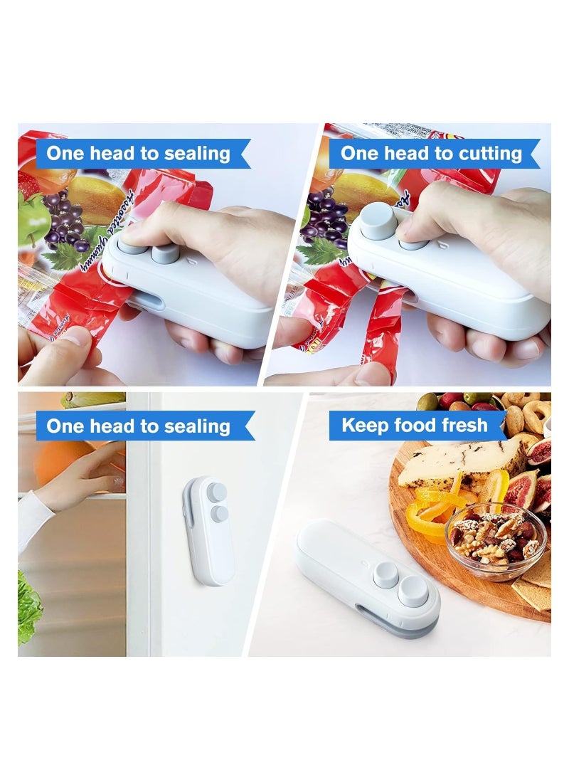 Excefore - Mini Bag Sealer, 2 in 1 Heat Sealer For Snacks, Rechargeable Handheld Plastic Bag Resealer, Vacuum Bag Sealing Machine Portable, Keep Food Chips Cookies Fresh (White) - Image 1