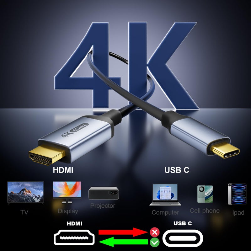 DiamondTiger 4K 60Hz USB-C to HDMI Cable, 3.3Ft/1M High-Speed USB 3.1 Type-C (Source) to HDMI (Display) Cord, (Thunderbolt 4/3 Compatible) for MacBook Pro/Air, iPhone 15/16, iPad Pro, iMac(3.3Ft/1M) - Image 2
