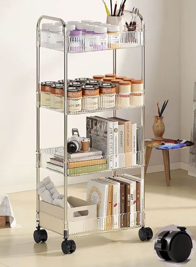 Generic Storage Trolley Acrylic 4-Layer Rolling Trolley Movable Stainless Steel Trolley With Handle And Multifunctional Storage Box Suitable For Kitchens Bathrooms Laundry Rooms and Offices  - Image 1
