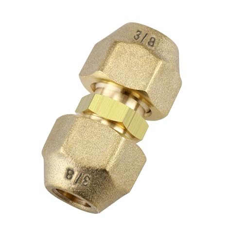 Timsec 3/8-Inch AC Pipe Joint Connectors, Free Welding Brass Pipe Coupler Adapters for Air Conditioning Copper Pipe Connection, including 2Pcs Flare Nuts, Works for Butt Copper Tube Diameter 3/8" or 9.52mm - Image 1