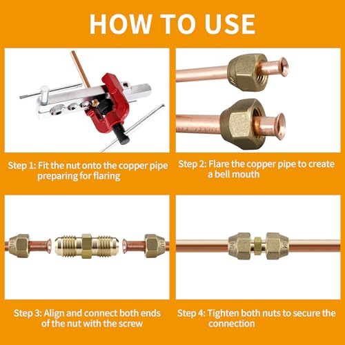 Timsec 3/8-Inch AC Pipe Joint Connectors, Free Welding Brass Pipe Coupler Adapters for Air Conditioning Copper Pipe Connection, including 2Pcs Flare Nuts, Works for Butt Copper Tube Diameter 3/8" or 9.52mm - Image 5