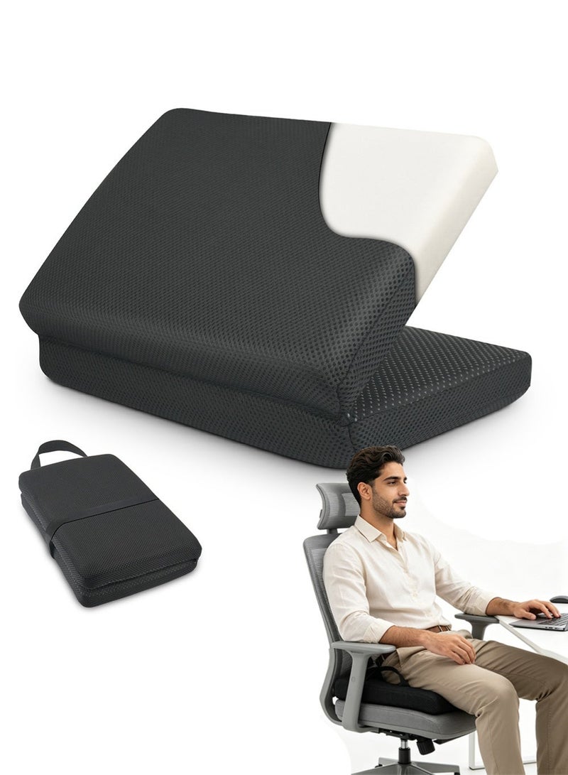Foldable Memory Foam Seat Cushion – Car Seat Cushion with Non-Slip Bottom, Waterproof Removable Cover & Portable Handle for Sciatica & Coccyx Pain Relief – for Office Chair, Airplane, Wheelchair, Travel - Image 1