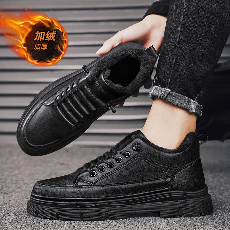 A Generation Of New Winter High-Top Cotton Shoes Fleece-Lined Warm Non-Slip Waterproof Casual Leather Shoes Thick Bottom Leather Shoes - Image 4
