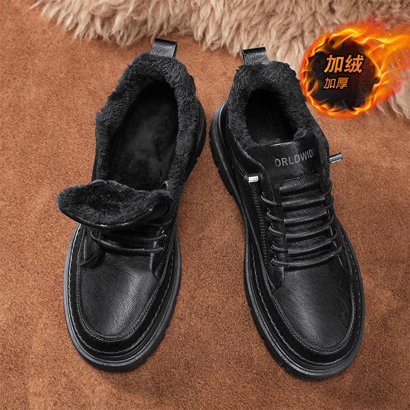 A Generation Of New Winter High-Top Cotton Shoes Fleece-Lined Warm Non-Slip Waterproof Casual Leather Shoes Thick Bottom Leather Shoes - Image 5