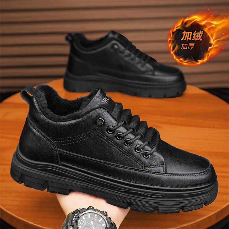 A Generation Of New Winter High-Top Cotton Shoes Fleece-Lined Warm Non-Slip Waterproof Casual Leather Shoes Thick Bottom Leather Shoes - Image 3